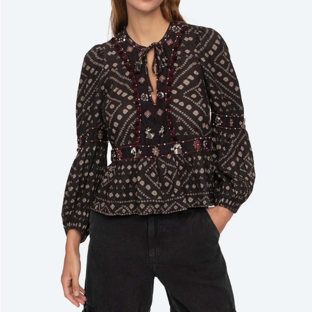 Sea New York Maja Embroidered Embellished Long‎ Sleeve Top Boho Size XS